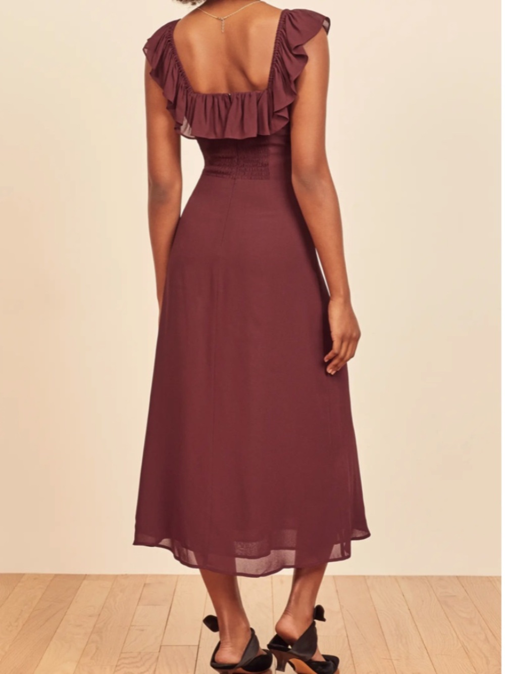 NWT Reformation Colette Ruffle Square Neck Midi Dress Plum Size 10 - Picture 5 of 7